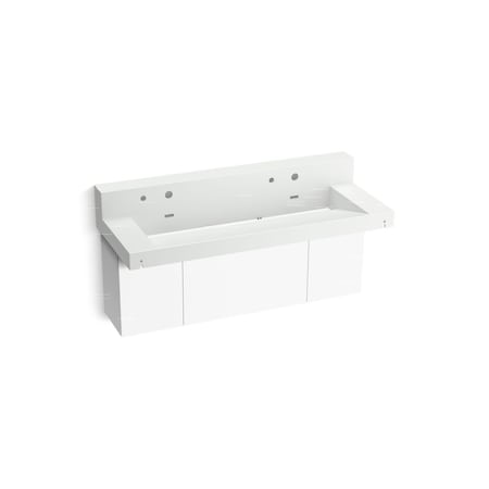 Kohler Constellation 60In Wall-Mount Trough Lavatory System With Backsplash In Miami White 81027-BPW-KEH